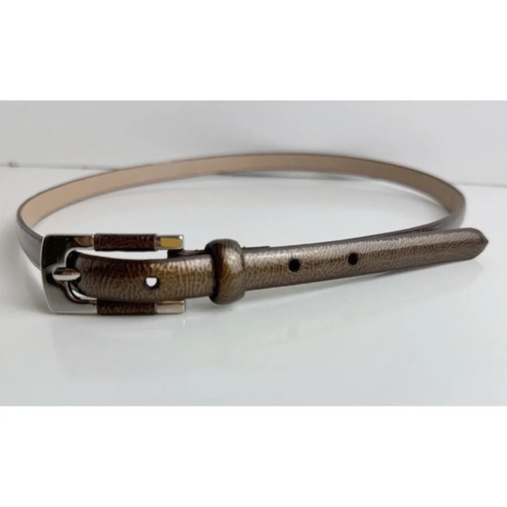 New York & Co‎ Skinny Belt Metallic Bronze Faux Leather Silver Buckle Chic 47-72